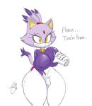 anthro big_breasts big_butt blaze_the_cat blush breast_grab breasts butt clothed clothing dipstick_tail english_text feline female forehead_gem fur gloves hair hair_tie hand_on_breast huwon mammal multicolored_tail purple_fur purple_hair signature solo sonic_(series) text thick_thighs yellow_eyes 