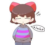  2015 clothed clothing crepix hair_bow hair_ribbon human human_only mammal not_furry protagonist_(undertale) ribbons simple_background solo undertale video_games 