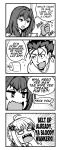 2girls 4koma ahoge akairiot anger_vein artoria_pendragon_(all) chibi comic commentary_request earrings emphasis_lines english fate/grand_order fate_(series) greyscale highres irish jewelry knocking lancer monochrome multiple_girls profanity reverse_translation saber scathach_(fate)_(all) scathach_(fate/grand_order) scotland symbol_commentary toilet_paper toilet_use translated 