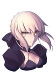  absurdres artoria_pendragon_(all) black_bow boa_(brianoa) bow braided_bun breasts choker cleavage collarbone eyebrows_visible_through_hair fate/stay_night fate_(series) floating_hair hair_between_eyes hair_bow highres looking_at_viewer medium_breasts saber_alter shrug_(clothing) sidelocks silver_hair solo tied_hair transparent_background upper_body yellow_eyes 