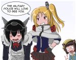  3girls admiral_paru alternate_costume animal_ears azur_lane black_hair blonde_hair blush breasts brown_hair cat_ears caught cleveland_(azur_lane) closed_eyes cosplay crossover enmaided gloves headgear kamoi_tsubame kamoi_tsubame_(cosplay) kantai_collection long_hair maid md5_mismatch medium_breasts multiple_girls mutsuki_(azur_lane) mutsuki_face nagato_(kantai_collection) open_mouth red_eyes ribbon saliva short_hair side_ponytail skirt small_breasts smile sweat uchi_no_maid_ga_uzasugiru! 