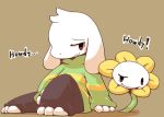  ! ... 2015 asriel_dreemurr clothed clothing crepix duo flowey_the_flower open_mouth simple_background undertale video_games 