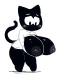  2018 big_breasts blush breasts darky03 feline female mammal momo_(google) monochrome simple_background solo white_background 