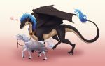  &lt;3 2018 blue_hair digital_media_(artwork) dragon duo equine feathered_wings feathers female feral green_eyes hair hi_res hooves kanevex male mammal membranous_wings pegasus quadruped scalie simple_background western_dragon wings 
