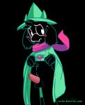  anthro balls black_fur blush clothing_lift deltarune erection fur hat hi_res kaittycat male nude penis ralsei scarf simple_background solo standing tapering_penis 