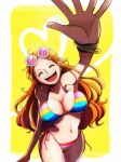  1girl areola_slip areolae armpits arms_behind_head arms_up artist_request ass bare_arms bare_shoulders blush breasts brown_eyes cleavage curvy earrings hips huge_ass huge_breasts jewelry large_breasts long_hair looking_at_viewer looking_to_the_side nami_(one_piece) navel one_eye_closed one_piece open_mouth orange_hair simple_background slender_waist smile solo standing stomach sweat tattoo teeth thick_thighs thighs tongue wide_hips wink 