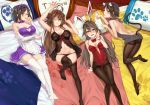  animal_ears ass b3b bed black_hair blush breasts brown_eyes brown_hair bunny_ears cleavage dress glasses gray_eyes group haruna_(kancolle) hiei_(kancolle) kantai_collection kirishima_(kancolle) kongou_(kancolle) long_hair navel panties pantyhose short_hair stockings tail thighhighs underwear wink 