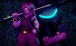  absurd_res ambiguous_gender axe bracelet clothing deltarune diegojhol dragon girly glowing hair_over_eyes hi_res jacket jewelry melee_weapon scalie smile solo spiked_bracelet spikes susie_(deltarune) teeth thick_thighs video_games weapon 