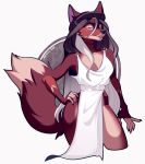  2018 anthro black_nose canine digital_media_(artwork) female fox fur junebuq mammal purple_eyes red_fur simple_background smile solo standing white_background wide_hips 