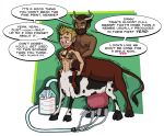  2018 abstract_background bovine bucentaur cattle clothed clothing comic cowbell cuntboy cuntboy/male digital_media_(artwork) english_text fully_clothed hair human humanoid intersex intersex/male lactating machine male mammal milking_machine pan-demonium pec_milking penetration phil short_hair solo speech_bubble taur teats text toony transformation udder_milking udders vaginal vaginal_penetration 