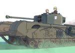  bangs blonde_hair blue_eyes braid caterpillar_tracks churchill_(tank) closed_mouth commentary_request cup darjeeling dust_cloud emblem girls_und_panzer ground_vehicle highres holding holding_cup hood hoodie looking_at_another military military_vehicle motor_vehicle multiple_girls muzzle_brake nito_(nshtntr) open_clothes open_hoodie orange_hair orange_pekoe parted_bangs revision short_hair smile st._gloriana's_(emblem) st._gloriana's_military_uniform tank teacup teapot tied_hair twin_braids white_background 