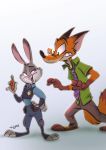  anthro canine carrot_pen clothing disney duo female fox hi_res judy_hopps juneduck21 lagomorph male mammal nick_wilde police_uniform rabbit simple_background smile teeth uniform white_background zootopia 