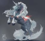  burning_eyes dog grey_background horse kirin_(monster_hunter) mengshou_hanji monster_hunter no_humans simple_background unicorn yellow_eyes youkai 