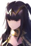  black_hair bodysuit breasts bridal_gauntlets cape cleavage fire_emblem fire_emblem:_kakusei jewelry long_hair looking_at_viewer mayo_(becky2006) medium_breasts solo tharja tiara two_side_up 
