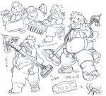  2018 anthro belly boar butt clothing gouryou humanoid_hands japanese_text male mammal mohawk moobs nunutaro3 overweight overweight_male pants porcine solo text tokyo_afterschool_summoners tusks 