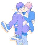  2boys dark_hair light_hair male male_focus multiple_boys pink_hair yaoi zombilica 