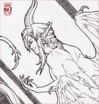  2018 5_fingers demon hair male membranous_wings shinerai sketch smile traditional_media_(artwork) wings 