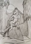  breasts canine digitigrade female mammal muscular muscular_female nipples nude small_breasts solo tasteful_nudity traditional_media_(artwork) vinerus wolf 