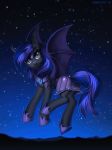  2018 bat_pony black_fur digital_media_(artwork) eyelashes fan_character feral fur looking_at_viewer mammal margony membranous_wings my_little_pony night outside smile solo standing wings 