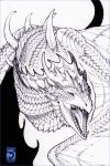  2018 ambiguous_gender dragon feral greyscale horn monochrome open_mouth shinerai sketch solo spines teeth tongue traditional_media_(artwork) wyvern 