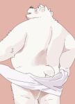  2018 anthro bear belly black_nose blush butt fur garouzuki humanoid_hands male mammal overweight overweight_male polar_bear simple_background solo white_fur 