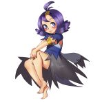  1girl acerola_(pokemon) ahoge armlet artist_name bad_link barefoot blush hair_ornament hands_on_own_knees invisible_chair lipstick makeup pokemon purple_eyes purple_hair rf_(4chan) sitting solo transparent_background 