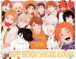  6+boys a3! ace_of_diamond aohitsugi_samatoki asanuma_shintarou bangs_pinned_back baseball_cap blush_stickers cellphone chigasaki_itaru crow_hogan dated facial_tattoo given glasses grin hand_on_own_neck happy_birthday hat heterochromia highres jewelry juran_(zenkaiger) juuouin_kakeru kikai_sentai_zenkaiger king_of_prism_by_prettyrhythm kuramochi_youichi low_ponytail multiple_boys murata_ugetsu nakigitsune nakigitsune&#039;s_fox necklace orange_hair phone pretty_rhythm pretty_series red_eyes salute smartphone smile spiked_hair super_sentai sweatdrop tattoo thumbs_up touken_ranbu tsukinaga_leo two-finger_salute v voice_actor_connection watashi_(yojouhan) waving yojouhan_shinwa_taikei yuppenta 