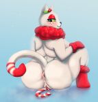 absurd_res anthro anus back_rolls bedroom_eyes big_breasts big_butt bodily_fluids breasts butt candy candy_cane christmas chubby_female dessert digital_media_(artwork) domestic_cat felid feline felis female festive food freckles fur genital_fluids genitals grinding half-closed_eyes hi_res holidays holly_(plant) huge_butt junipurr looking_at_viewer looking_back looking_pleasured mammal musk musk_clouds narrowed_eyes nude plant puffy_anus pussy pussy_juice raised_tail rear_view rockethaslanded rubbing rubbing_pussy seductive simple_background sitting sitting_on_ground slightly_chubby smile solo solo_focus tail thick_thighs vaginal white_body white_fur wide_hips