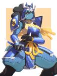 absurd_res angry anthro anthrofied armor biped bodily_fluids breasts chest_spike clenched_teeth digital_media_(artwork) female generation_4_pokemon headgear helmet hi_res holding_object holding_sword holding_weapon looking_down lucario medium_breasts melee_weapon muart242 nintendo pokemon pokemon_(species) red_eyes samurai samurai_armor sheathed_sword spikes spikes_(anatomy) sweat sweatdrop sword teeth warrior weapon