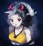  1girl air_bubble animal animal_ears black_hair breasts bubble collarbone cow_ears cow_horns fish grey_hair haori horns japanese_clothes kaigen_1025 large_breasts multicolored_hair open_mouth red_eyes red_horns short_hair solo split-color_hair touhou underwater upper_body ushizaki_urumi 