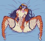 absurd_res areola big_breasts breasts clothing female fishnet fishnet_legwear genitals hi_res holding_breast legwear lying nipples not_furry on_back predator_(franchise) pussy saidra solo spread_legs spread_pussy spreading thick_thighs yautja