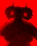 anthro aureo_moss big_breasts black_body black_fur bovid breasts caprine chubby_female curled_horn digital_drawing_(artwork) digital_media_(artwork) female fur goat hi_res horn mammal praying red satanic slightly_chubby solo