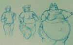  anthro belly big_belly canine clothed clothing dog hair human human_to_anthro husky male mammal monochrome monokhromatics moobs morbidly_obese obese overweight sequence simple_background solo surprise tail_growth thick_thighs torn_clothing transformation weight_gain 