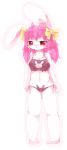  1girl furry kamawahi long_hair pink_hair rabbit red_eyes solo swimsit 