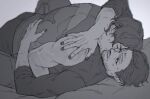  2boys bara bed closed_eyes couple death_stranding facial_hair facial_mark greyscale hamms_hamss higgs_(death_stranding) looking_at_another lying male_focus monochrome multiple_boys muscular muscular_male nail_polish on_back on_bed pants sam_porter_bridges shirt short_hair smile tank_top yaoi 