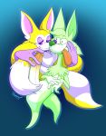  2018 blush canine dawmino derp_eyes duo erection fox fox_spirit_(rabbit) fur ghost humanoid_penis mammal peepee_touch penis rabbit_(video_game) simple_background smile spirit video_games wolf wolf_spirit_(rabbit) 