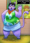  2018 anthro big_breasts black_hair bludermaus breasts cat catty_(undertale) clothed clothing deltarune digital_drawing_(artwork) digital_media_(artwork) english_text feline female fur hair hi_res looking_at_viewer mammal open_mouth overweight purple_fur simple_background smile solo standing teeth text undertale video_games 