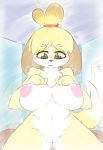  &lt;3 &lt;3_eyes absurd_res animal_crossing anthro areola blush breasts brown_fur canine chest_tuft dog female fluffy fluffy_tail fur hand_on_breast hi_res inside isabelle_(animal_crossing) mammal milkteafox navel nintendo nipples nude pussy shih_tzu solo tuft video_games white_fur yellow_eyes yellow_fur 