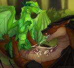anal anal_penetration bodily_fluids chivaran cum dragon duo ejaculation feral forest forest_background genital_fluids genitals hi_res male male/male nature nature_background penetration penis peppermint_(talvi_is_here) plant slate_(eyeoculus) tree