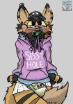 absurd_res anthro blush blush_lines bodily_fluids canid canine diaper genital_fluids hi_res infantilism male mammal maned_wolf pacifier solo soother tail toxic_(toxicfcknworld) toxicfcknferret urine watermark watersports wet_diaper wetting