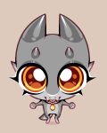 anthro big_eyes bigmoon206 chibi collar female grey_body grey_scales hi_res horn kobold kuki looking_at_viewer looking_up scales silly solo standing tail tongue tongue_out