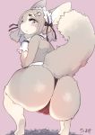  2018 anthro blush butt camel_toe clothed clothing crouching female fluffy fluffy_tail fur grey_eyes grey_fur kawakami_masaki looking_at_viewer mammal rodent simple_background skimpy solo squirrel underwear white_fur 