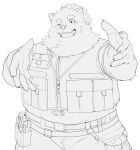 absurd_res anthro bandage_on_face belt blush canid canine canis clawed_fingers clothing domestic_dog hi_res jewelry lifewonders line_art live_a_hero male mammal necklace nordic_sled_dog one_eye_closed overweight pouch_(clothing) samoyed smile solo spitz suro964708 tool_belt tools topwear vest wink wrench yohack