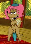 2023 alternate_version_at_source anthro black_nose breasts camp_lazlo cartoon_network clothing female genitals hair hand_behind_head herpestid hi_res looking_at_viewer mammal mongoose navel nipples nude open_mouth patsy_smiles pink_hair pussy solo takeshi1000 tan_body teeth tippy_toes tongue young young_anthro