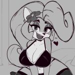 &lt;3 2023 accessory activision anthro bandicoot big_breasts black_bra black_clothing black_panties black_underwear bra breasts cleavage clothed clothing coco_bandicoot countershade_face countershade_torso countershading crash_bandicoot_(series) digital_drawing_(artwork) digital_media_(artwork) ear_piercing fangs female fishnet fishnet_legwear flower flower_in_hair greyscale hair hair_accessory half-closed_eyes hi_res legwear looking_at_viewer mammal marsupial monochrome multicolored_body multicolored_face multicolored_skin narrowed_eyes navel open_mouth open_smile panties piercing plant ponytail presenting presenting_breasts smile smiling_at_viewer solo supergal64 teeth thick_thighs thigh_highs tied_hair two_tone_body two_tone_face two_tone_skin underwear upper_teeth