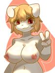 animal_humanoid anthro areola balls big_breasts blush breasts canid canine female genitals hair hi_res humanoid lixiaochake looking_at_viewer mammal mammal_humanoid nipples nude pussy simple_background smile solo