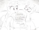  2018 black_and_white cup dialogue duo english_text equine eye_contact female feral friendship_is_magic hair horn male mammal monochrome my_little_pony stygian_(mlp) sunibee text twilight_sparkle_(mlp) unicorn winged_unicorn wings 