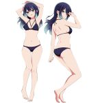  1girl bare_shoulders between_breasts bikini blue_bikini blue_eyes blue_hair blush breasts closed_mouth collarbone commentary_request commission full_body gradient_hair hair_between_eyes halterneck highres kurokawa_akane kusana_(kusana47454281) light_blue_hair long_hair looking_at_viewer medium_breasts multicolored_hair multiple_views navel oshi_no_ko parted_lips shoulder_blades sideboob sidelocks simple_background skeb_commission stomach swimsuit white_background 