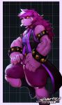  2018 black_jacket boots border bracelet chalk claws clothing deltarune female footwear hair jewelry long_hair monster muscular pink_skin purple_hair snartles spikes susie_(deltarune) white_border yellow_eyes 