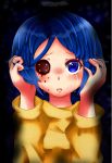  1girl blue_eyes blue_hair child coraline coraline_jones eyebrows female short_hair solo tears 